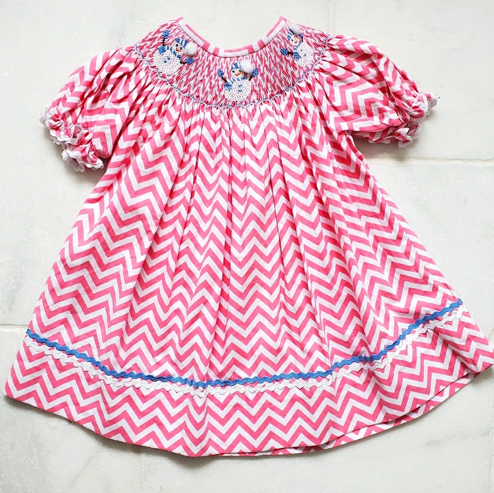 ☃️🎄Chevron Smocked Boutique Snowmen dress